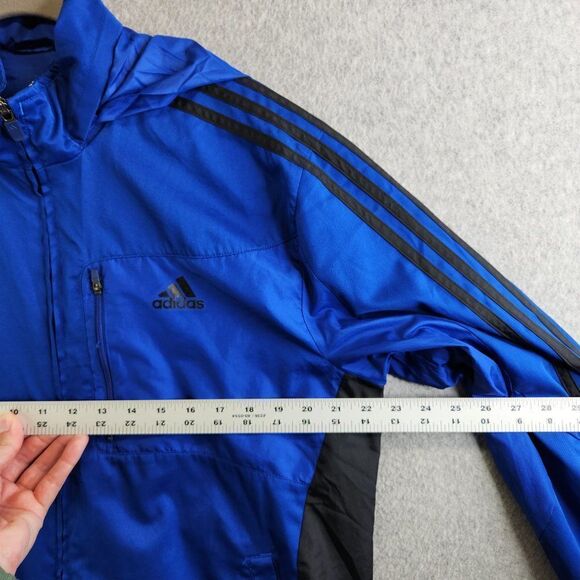 Adidas Windbreaker Jacket Mens M Blue Drive 2 Stowaway Hood Mesh Lined Track - Picture 11 of 15